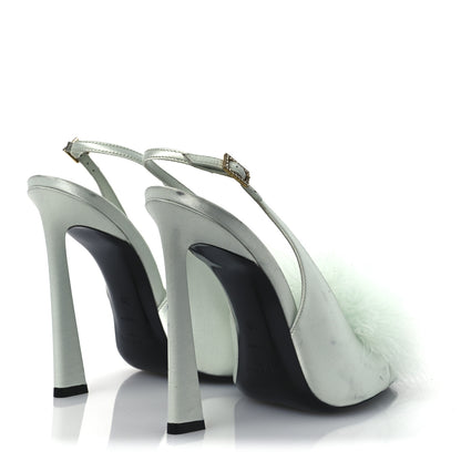 Saint Laurent Crepe Satin Blanco Feathered Sandals 39 Slight Green 5 of 15