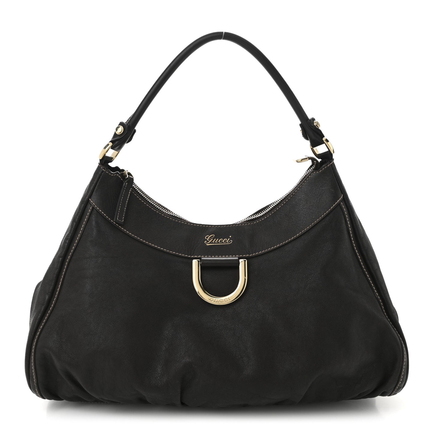 Calfskin Large D Gold Ring Hobo Chocolate