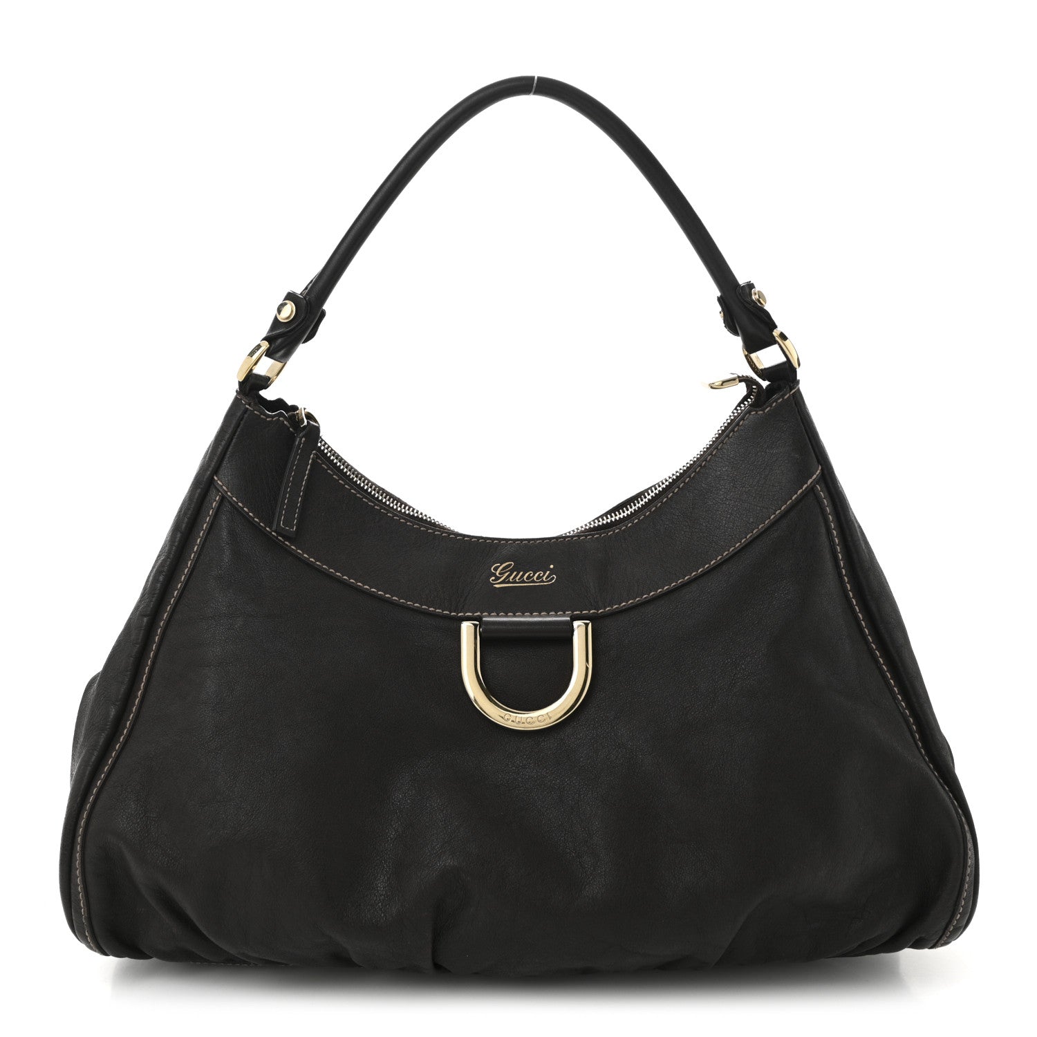 Gucci Calfskin Large D Gold Ring Hobo Chocolate 1 of 10