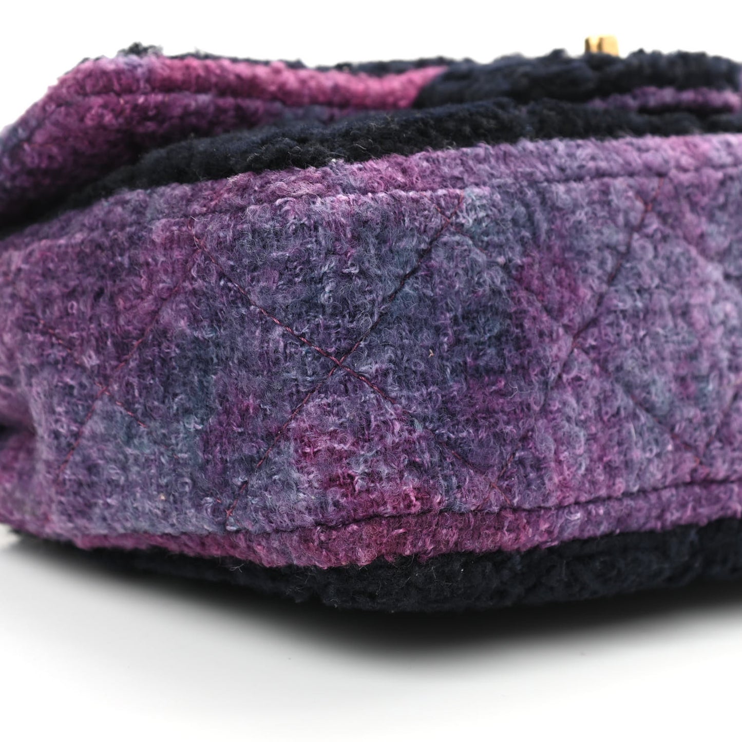 Shearling Sheepskin Tweed Quilted Single Flap Navy Purple