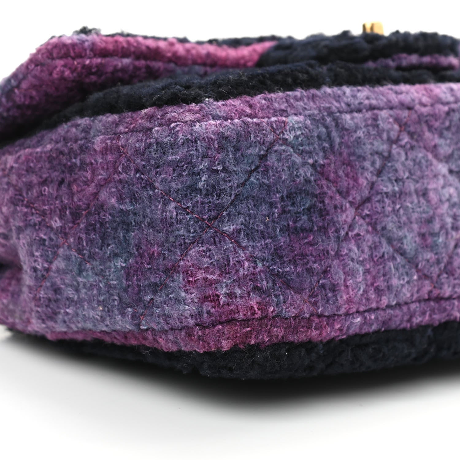 Chanel Shearling Sheepskin Tweed Quilted Single Flap Navy Purple 9 of 10