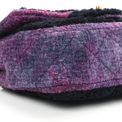 Chanel Shearling Sheepskin Tweed Quilted Single Flap Navy Purple 9 of 10