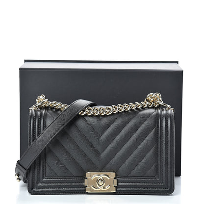 Chanel Caviar Chevron Quilted Medium Boy Flap Black 10 of 10