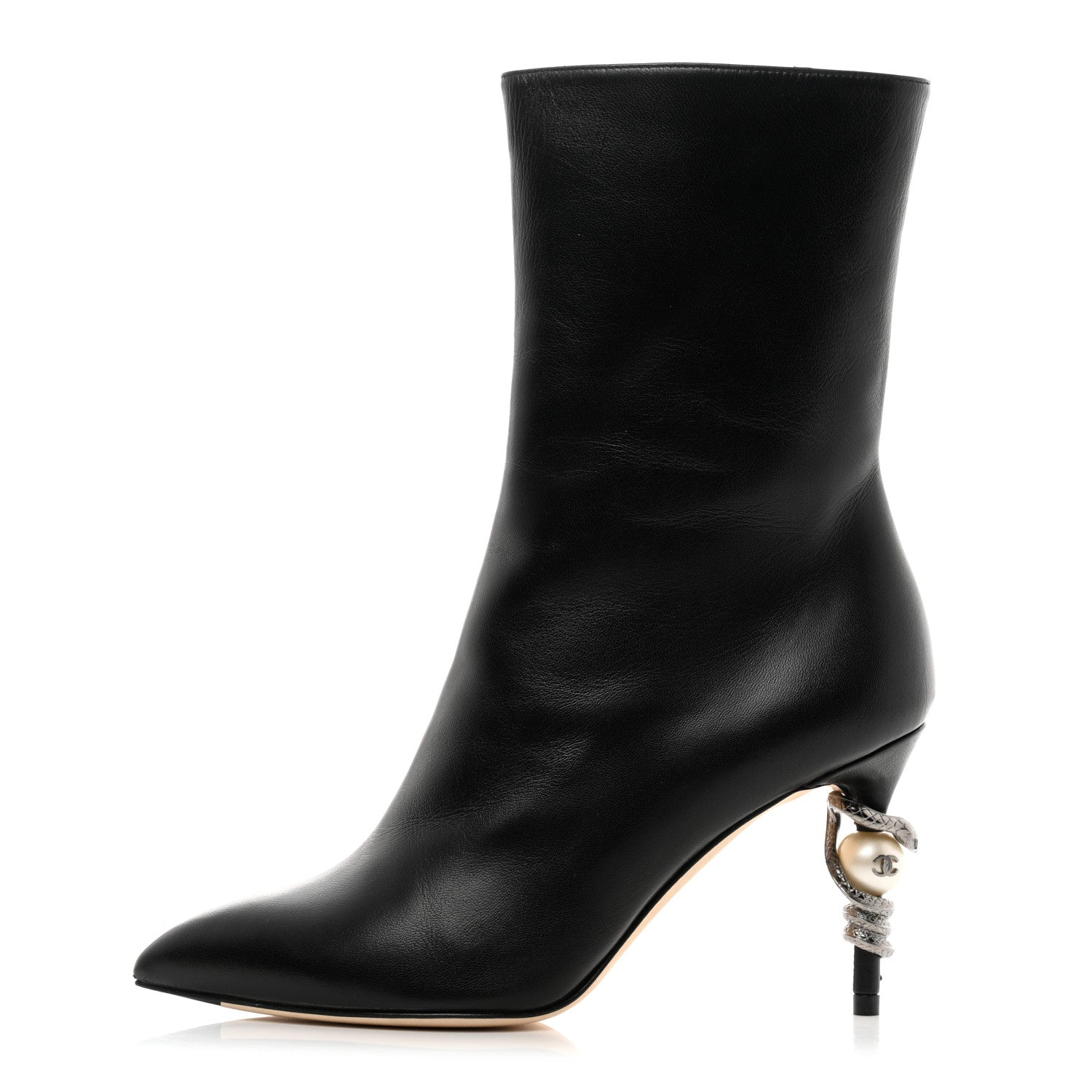 Chanel Lambskin Pearl Snake Ankle Boots 35 Black 1 of 10