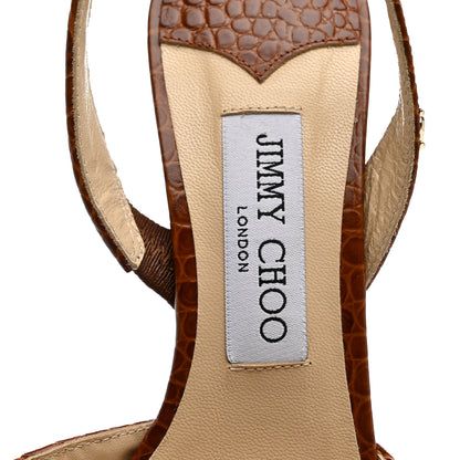 Jimmy Choo Calfskin Crocodile Embossed Thandi 65 Slingback Pumps 38 Cuoio 8 of 11