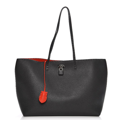 Fendi Cuoio Romano Selleria Bi-Color Large Carla Shopping Tote Asfalto Papavero 1 of 14