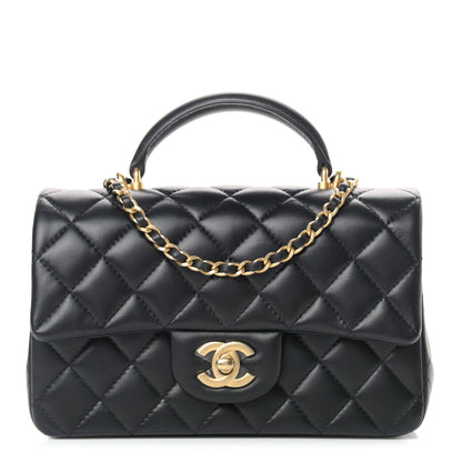 Chanel Lambskin Quilted Mini Top Handle Rectangular Flap Black 1 of 10