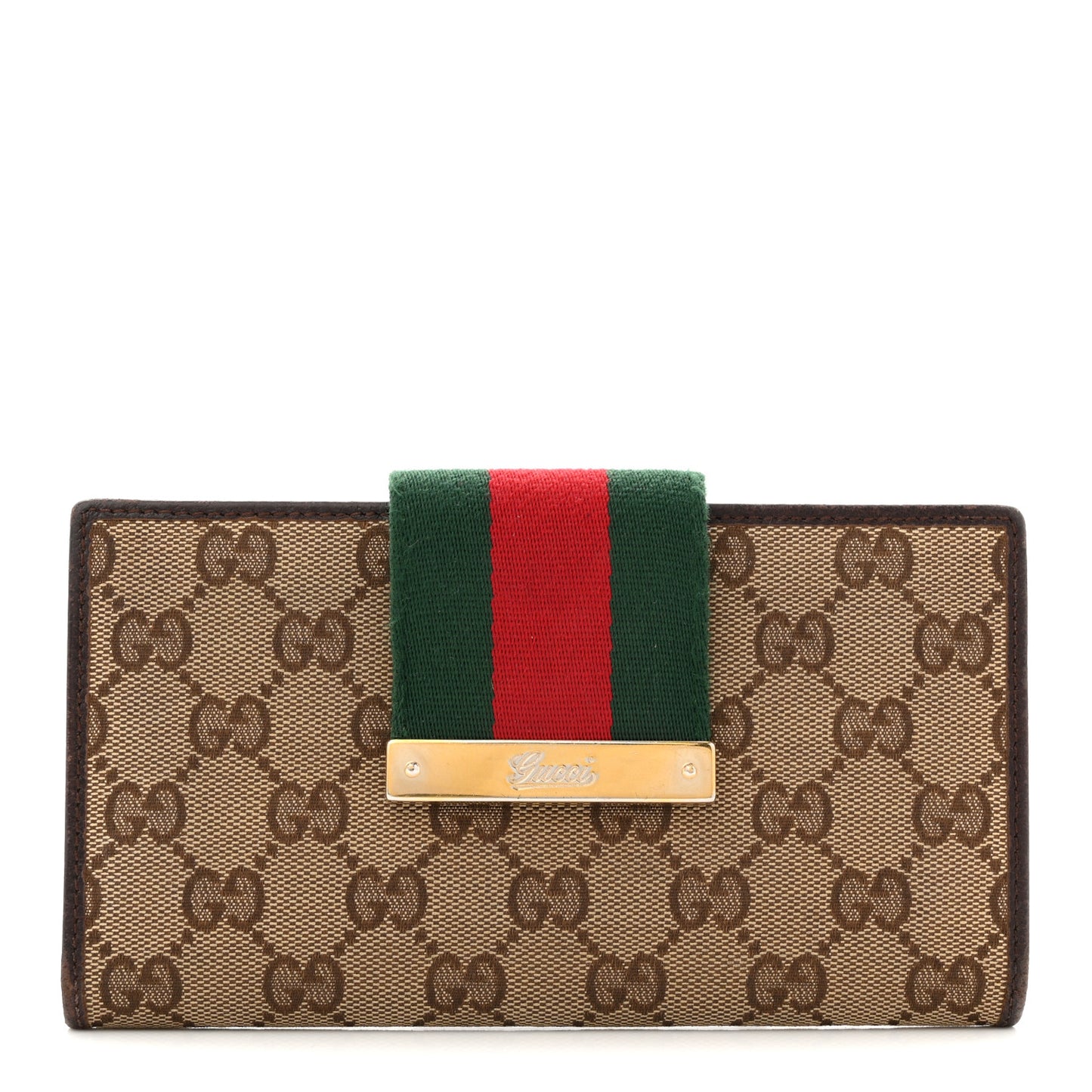Monogram Calfskin Ladies Web Continental Wallet Beige Ebony Cocoa
