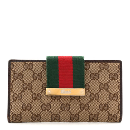 Gucci Monogram Calfskin Ladies Web Continental Wallet Beige Ebony Cocoa 2 of 18