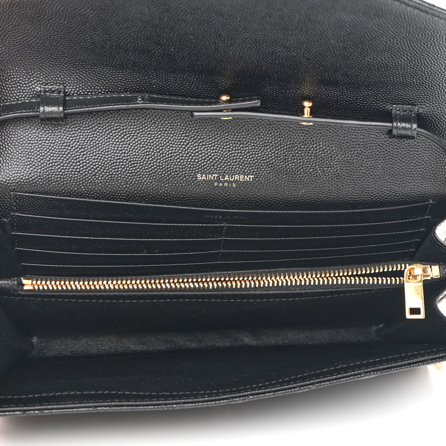 Saint Laurent Grain De Poudre Mixed Matelasse Triquilt Monogram Chain Wallet Black 5 of 11