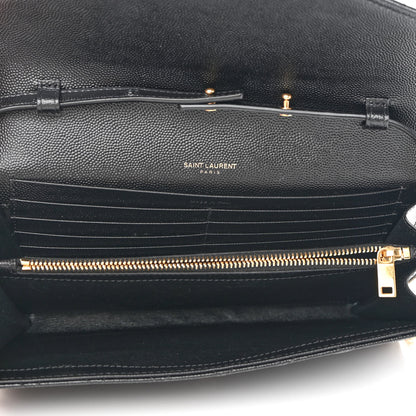 Saint Laurent Grain De Poudre Mixed Matelasse Triquilt Monogram Chain Wallet Black 5 of 11