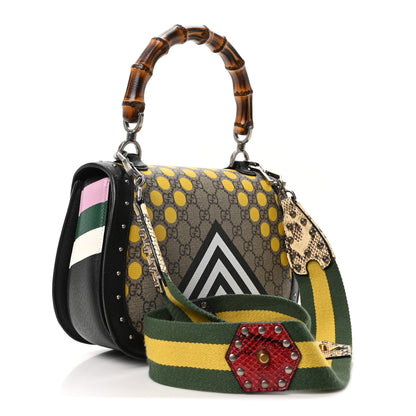 Gucci GG Supreme Monogram Studded Calfskin 100 Centennial Geometric Medium Bamboo 1947 Top Handle Bag Beige Ebony Multicolor 4 of 12