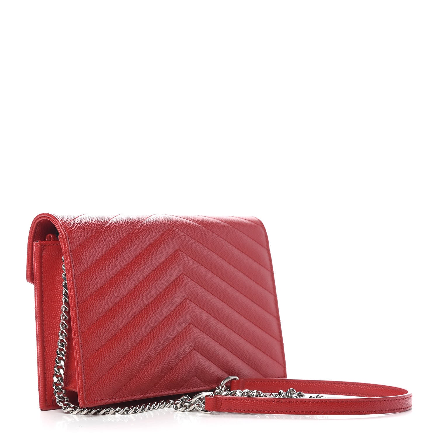 Saint Laurent Grain De Poudre Matelasse Chevron Monogram Envelope Chain Wallet Eros Rouge 2 of 9