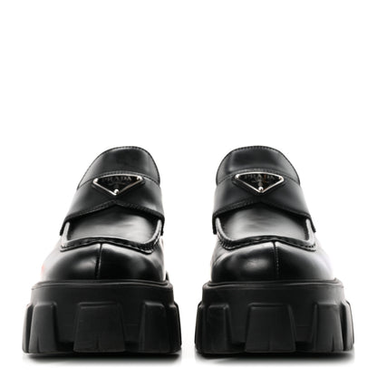Prada Spazzolato Rois Metal Triangle Logo Monolith 55mm Loafers 36.5 Black 3 of 10
