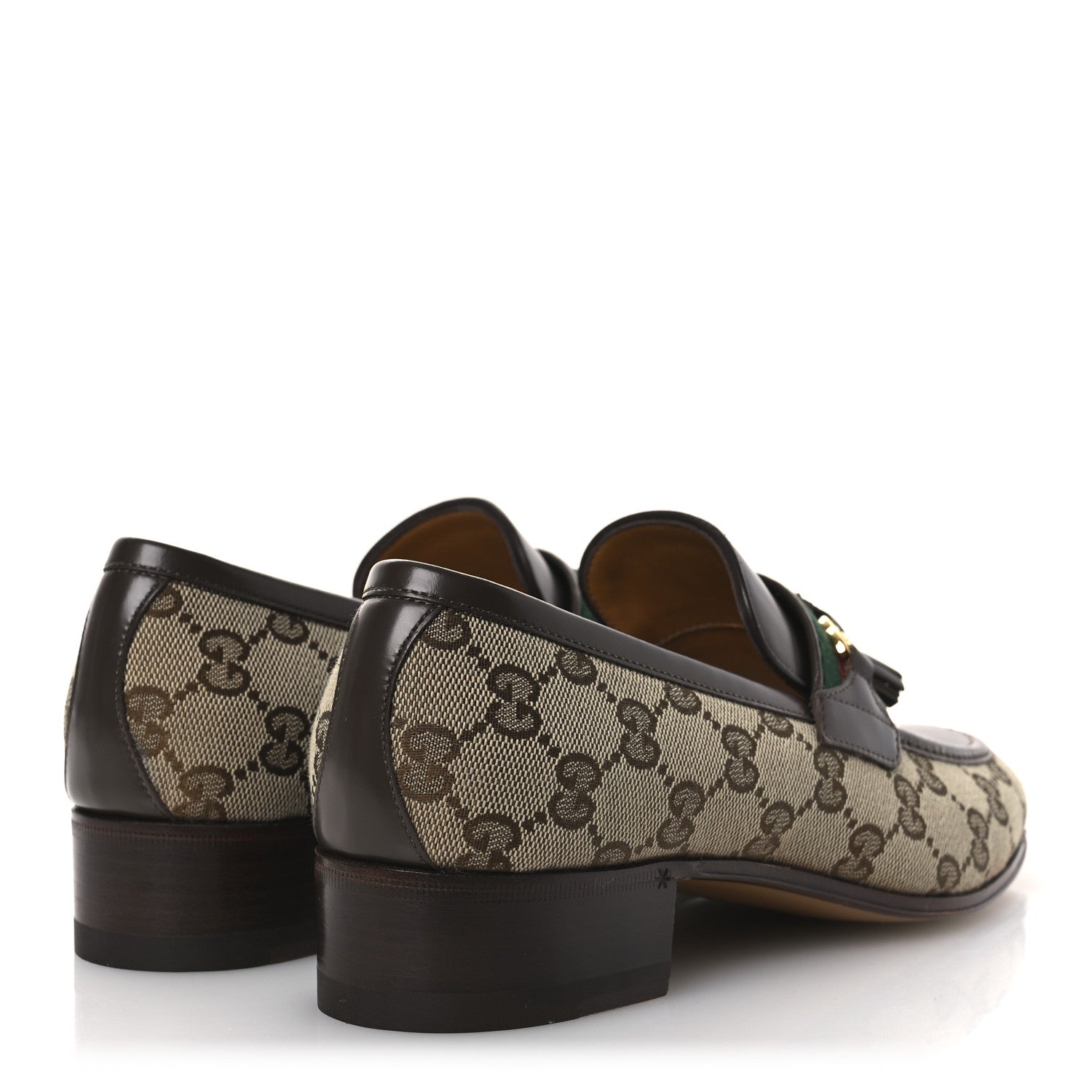 Gucci Monogram Calfskin Web Womens Tassel Loafers 37 Beige Brown 5 of 11