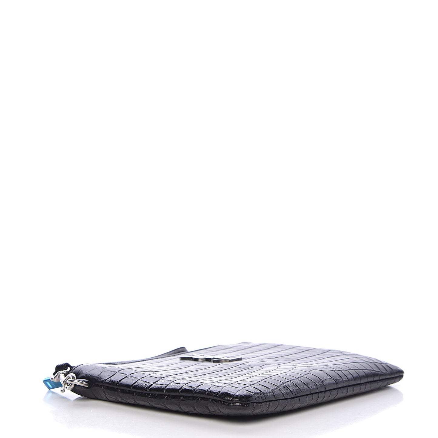 Calfskin Crocodile Embossed Monogram Zip Pouch Black