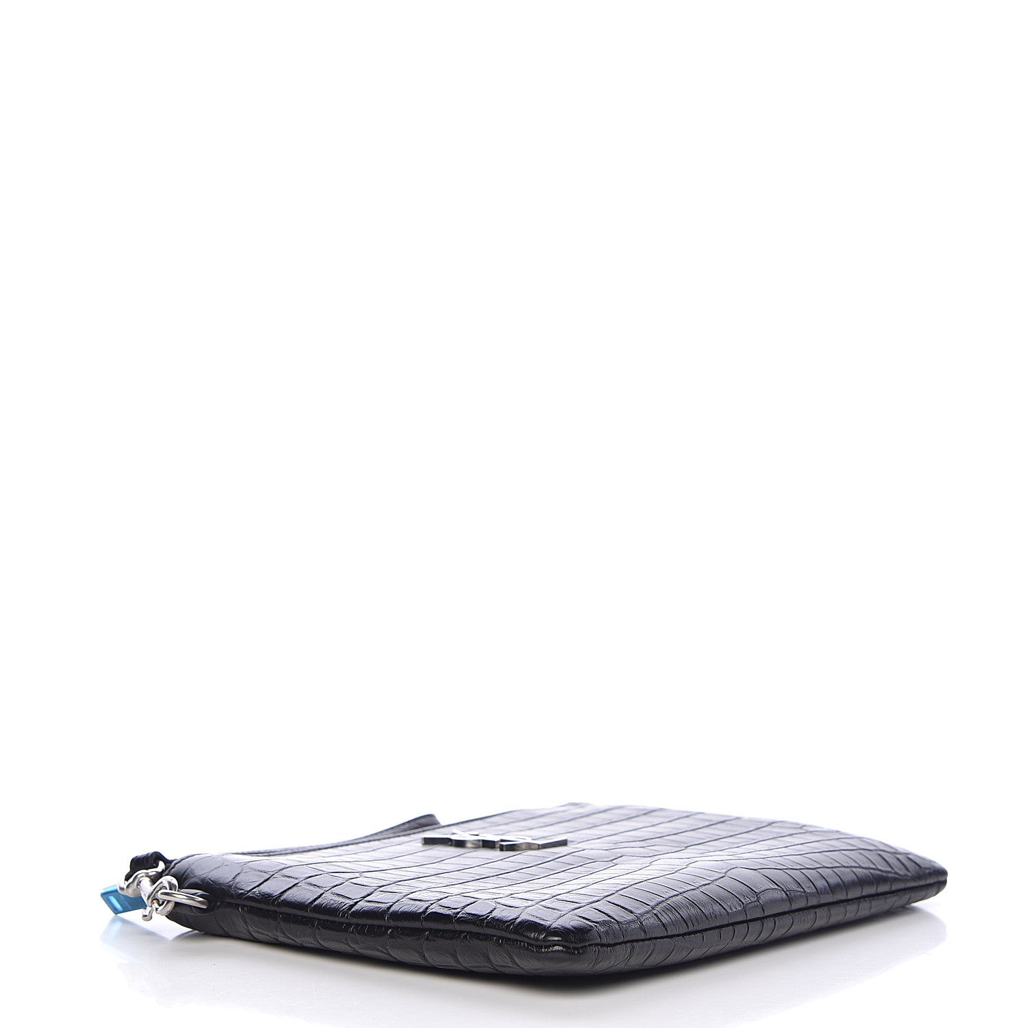 Saint Laurent Calfskin Crocodile Embossed Monogram Zip Pouch Black 4 of 8