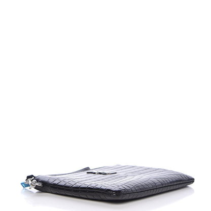 Saint Laurent Calfskin Crocodile Embossed Monogram Zip Pouch Black 4 of 8