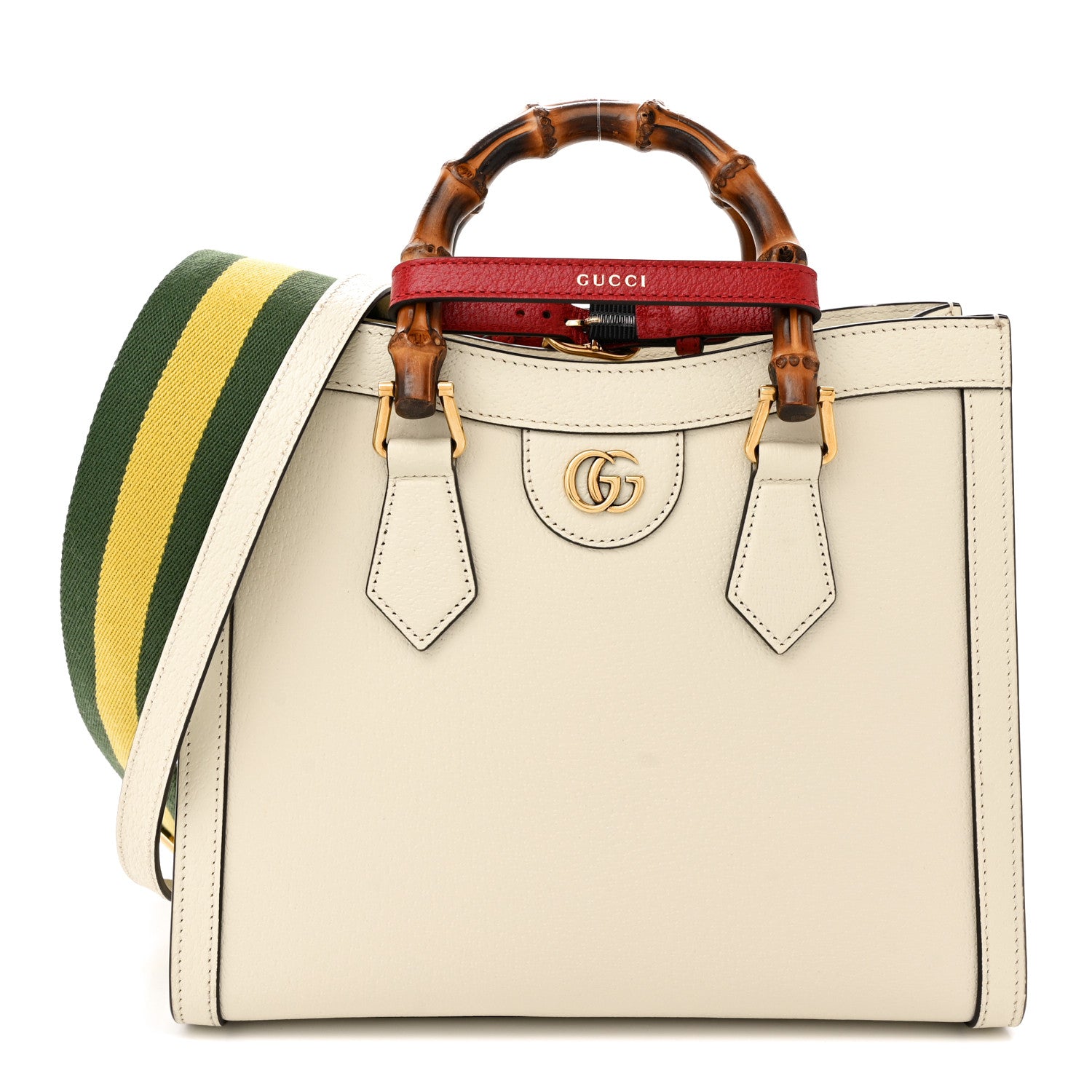 Gucci Textured Dollar Calfskin Web Small Diana Tote Bag Mystic White 1 of 11