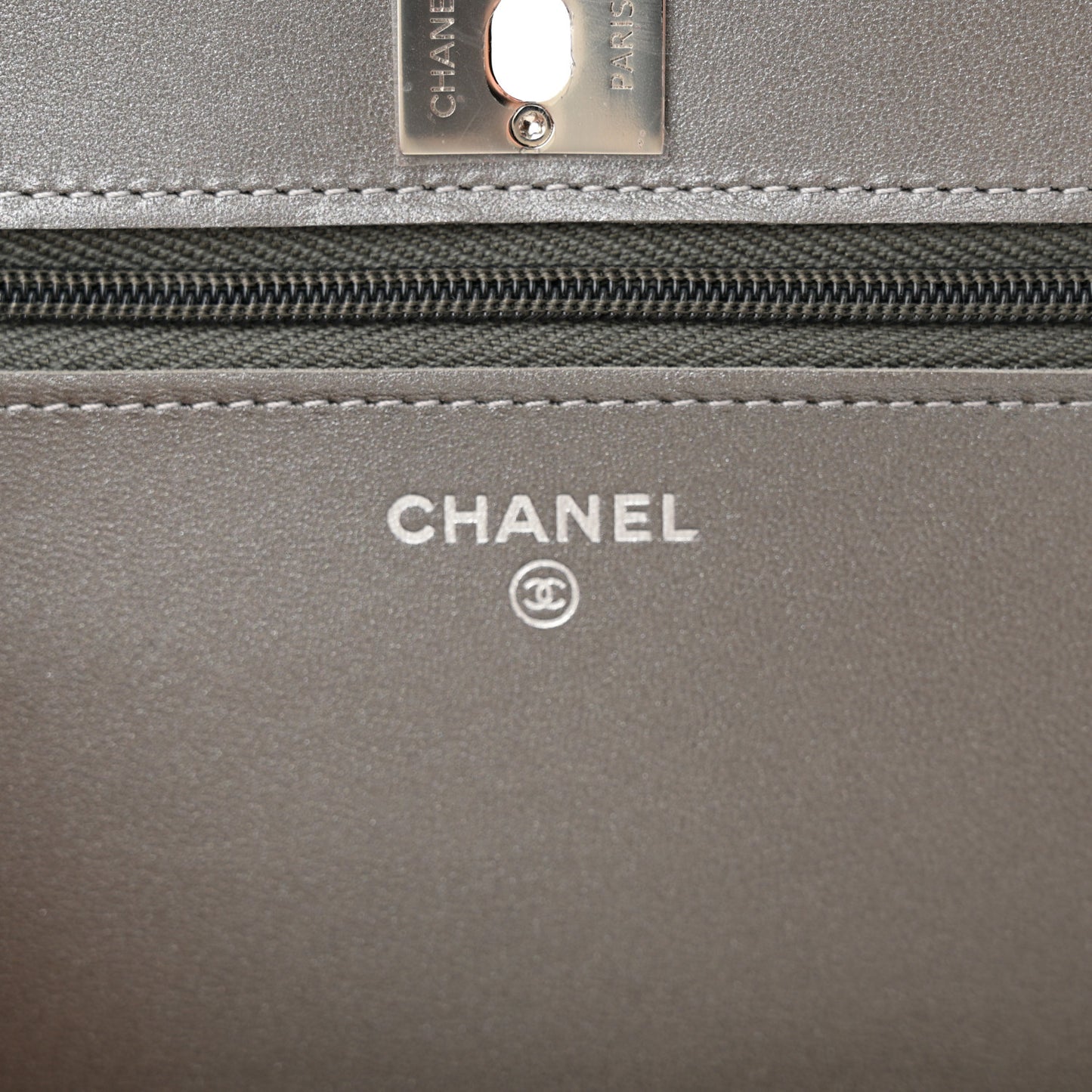 Lambskin Crystal Quilted Wallet On Chain WOC Grey