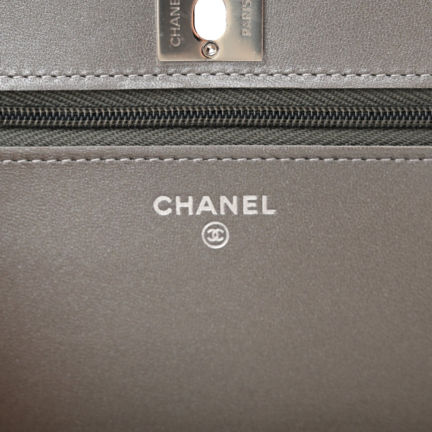 Chanel Lambskin Crystal Quilted Wallet On Chain WOC Grey 6 of 15