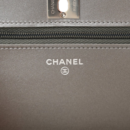 Chanel Lambskin Crystal Quilted Wallet On Chain WOC Grey 6 of 15