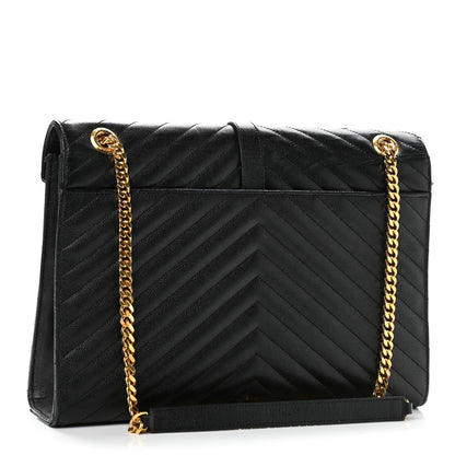 Saint Laurent Grain De Poudre Matelasse Chevron Large Monogram Satchel Black 3 of 20