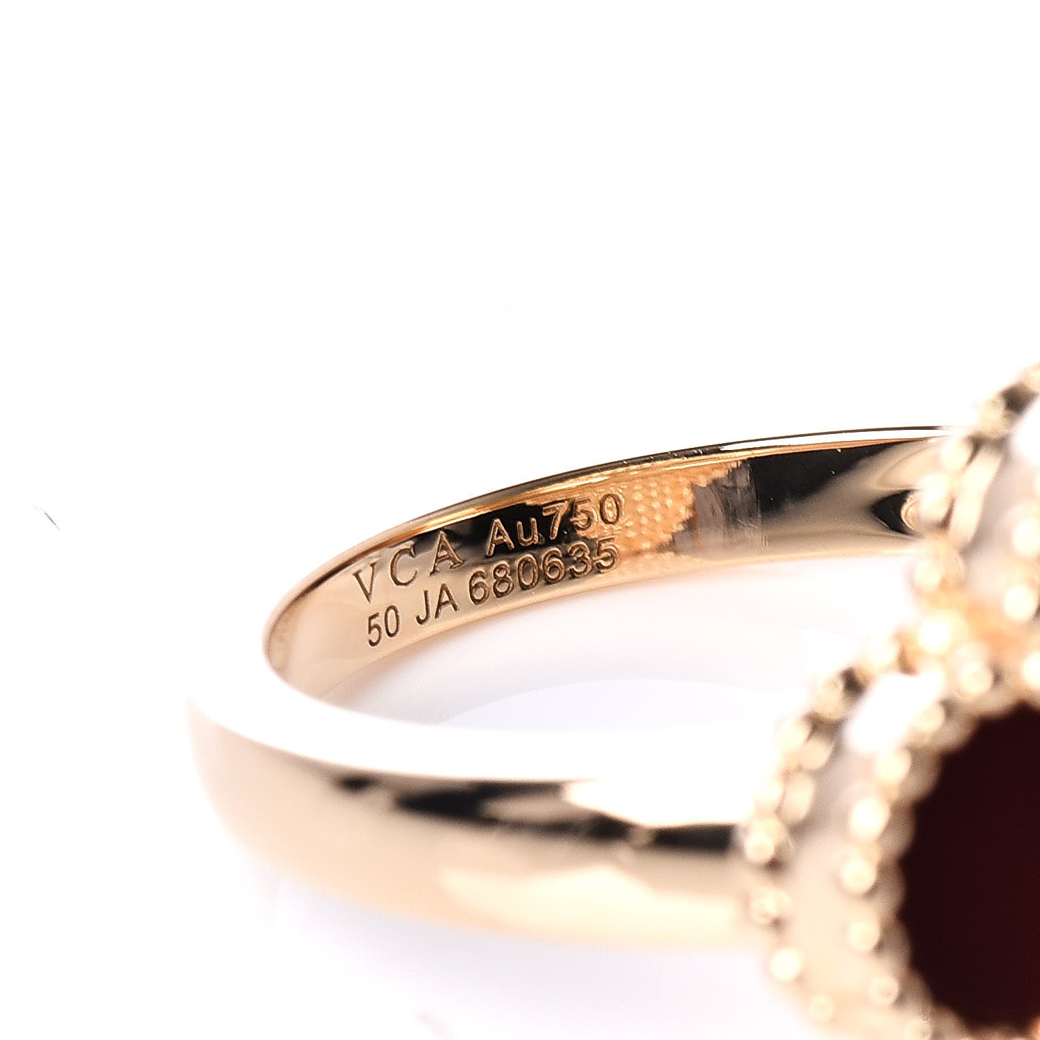 Van Cleef & Arpels 18K Yellow Gold Diamond Carnelian Vintage Alhambra Ring 51 5.75 5 of 7