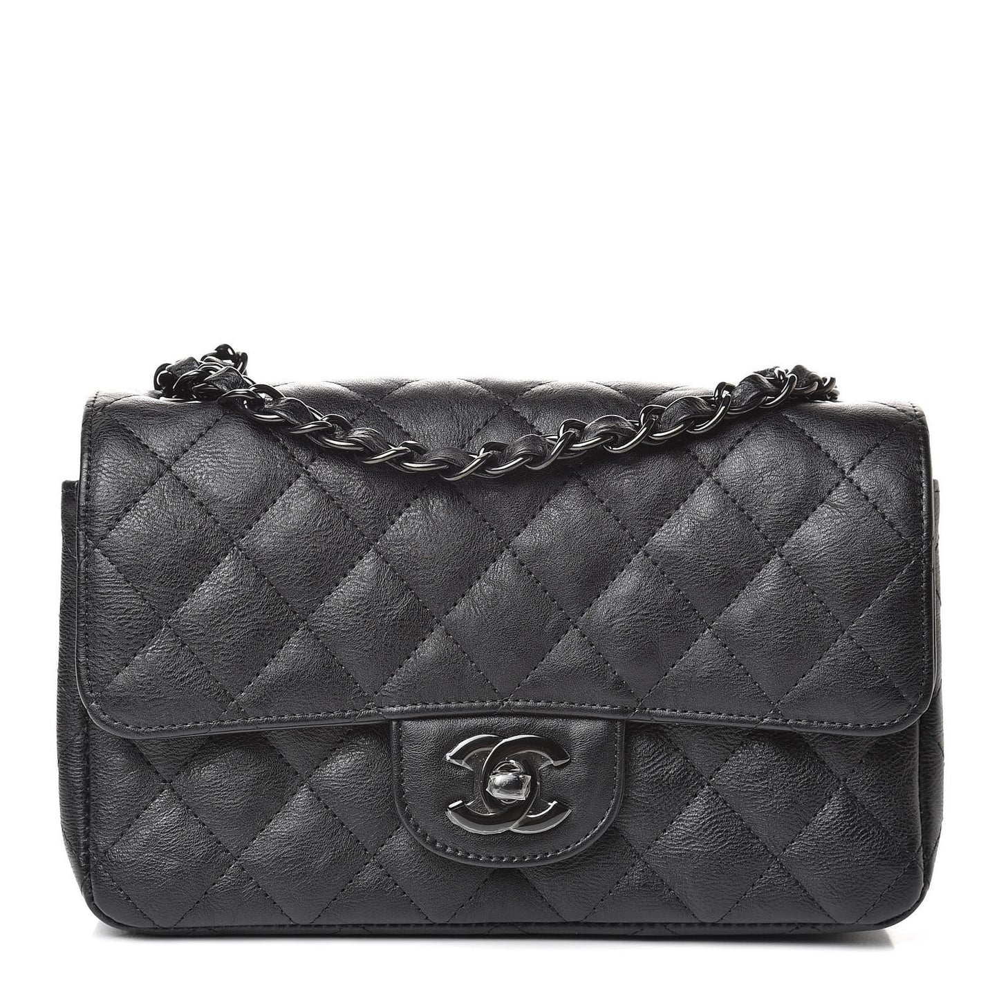 Crumpled Calfskin Quilted Mini Rectangular Flap So Black
