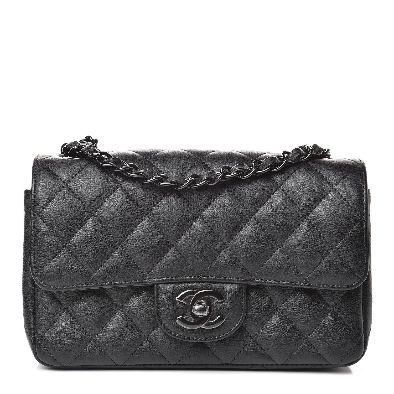 Chanel Crumpled Calfskin Quilted Mini Rectangular Flap So Black 1 of 11