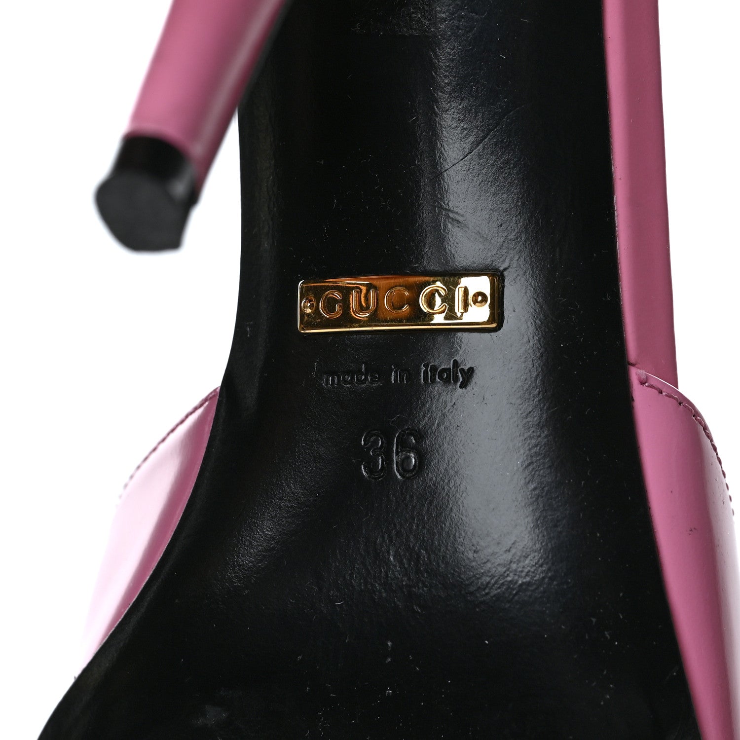 Gucci Polished Calfskin Scarlet Mid Heel Slide Sandals 36 Pink Plexi 7 of 10