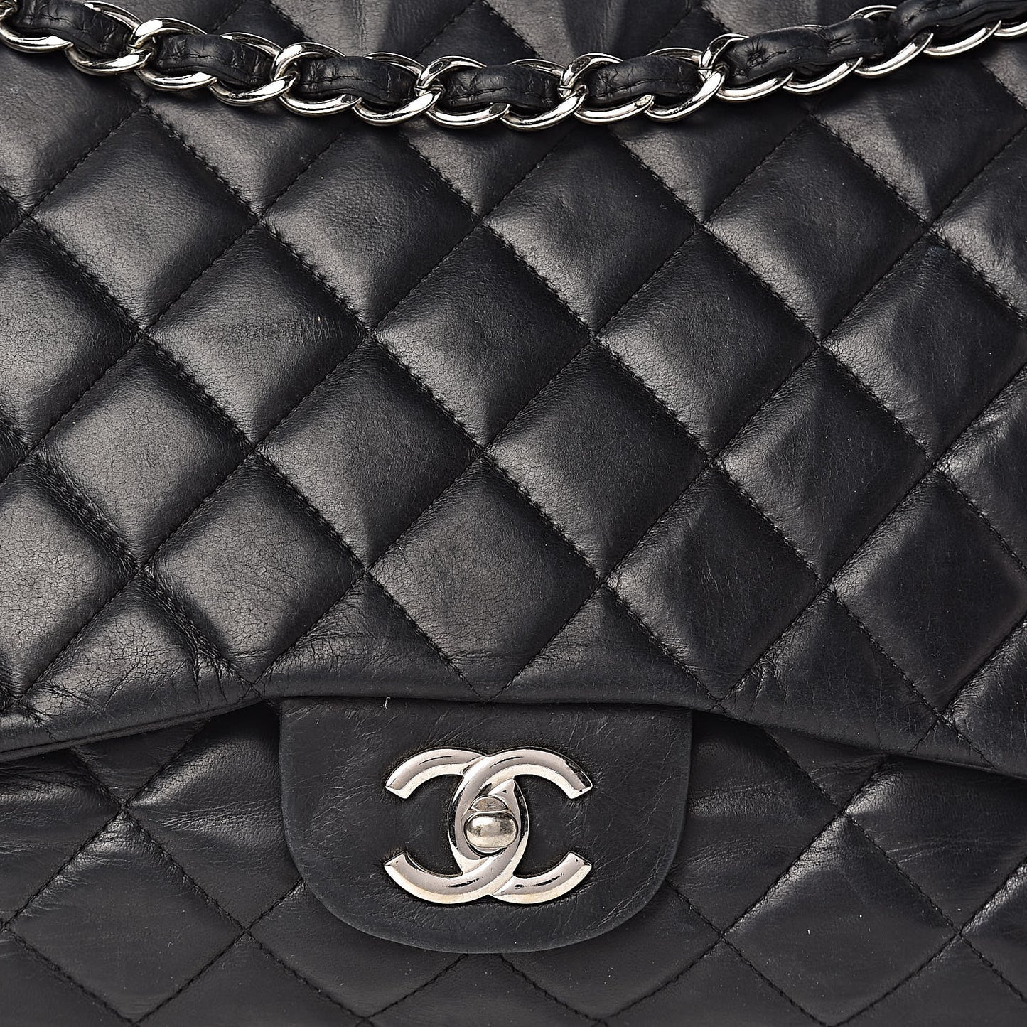 Lambskin Quilted Maxi Single Flap Black