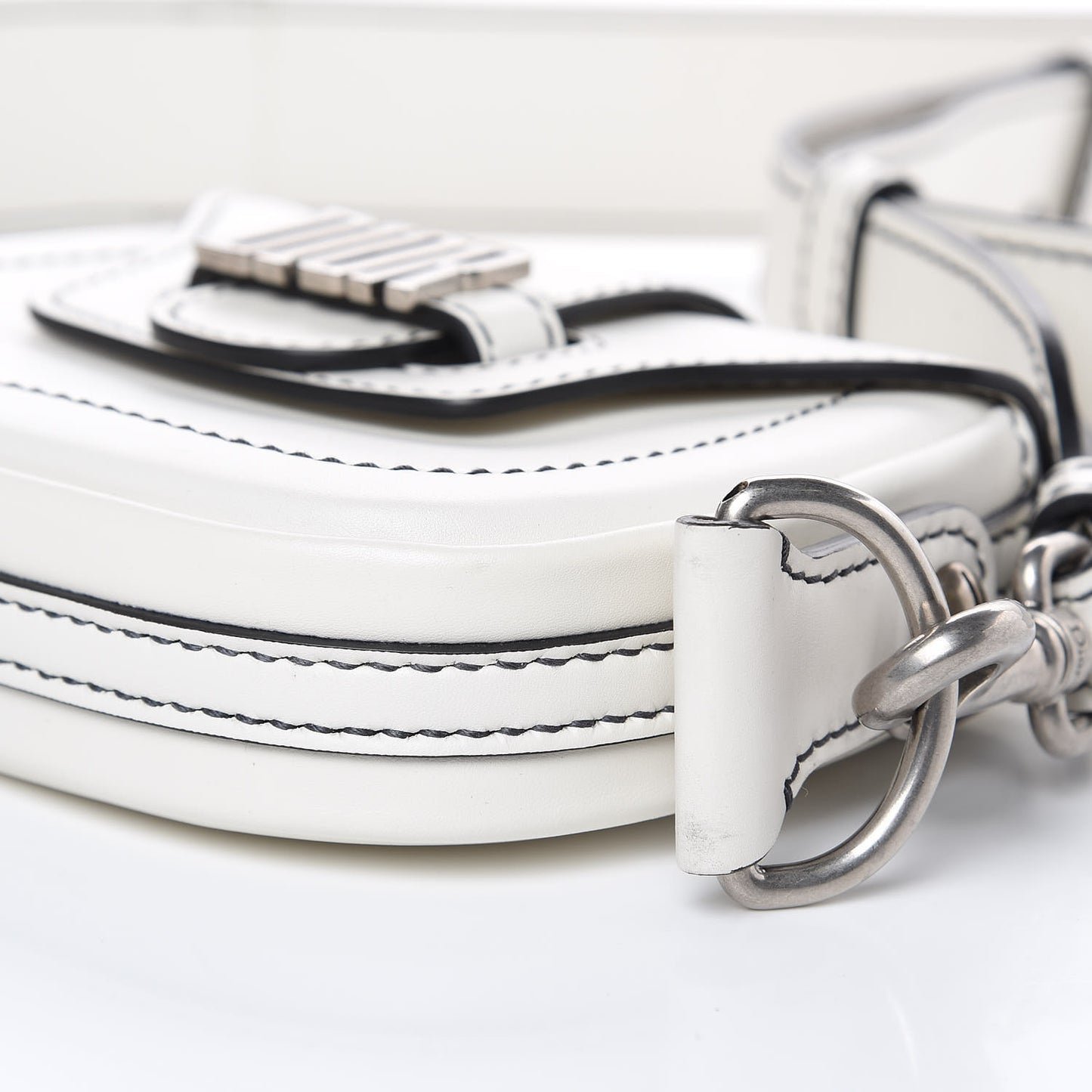 Calfskin Mini D Fence Saddle Bag White