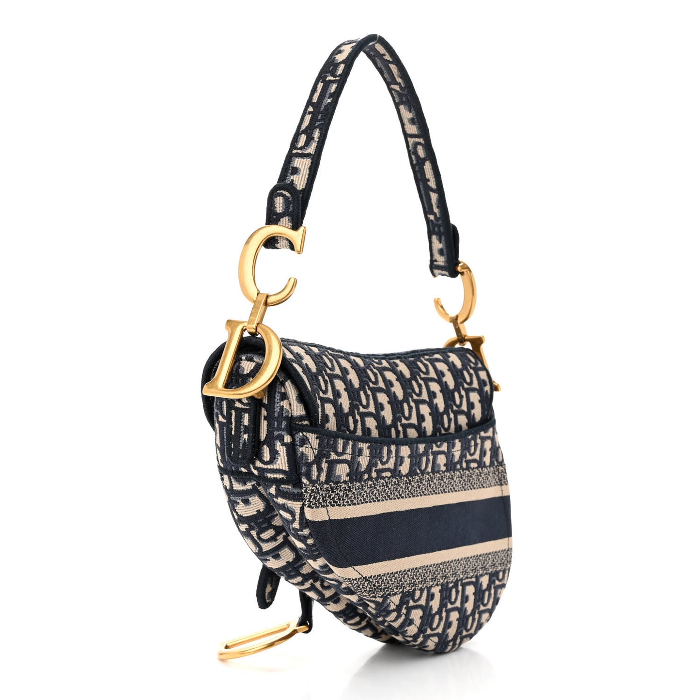 Oblique Embroidered Saddle Bag Blue