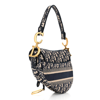 Christian Dior Oblique Embroidered Saddle Bag Blue 3 of 12