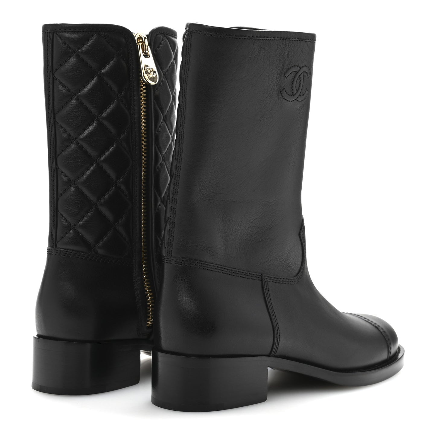 Calfskin Quilted CC Boots 38.5 Black
