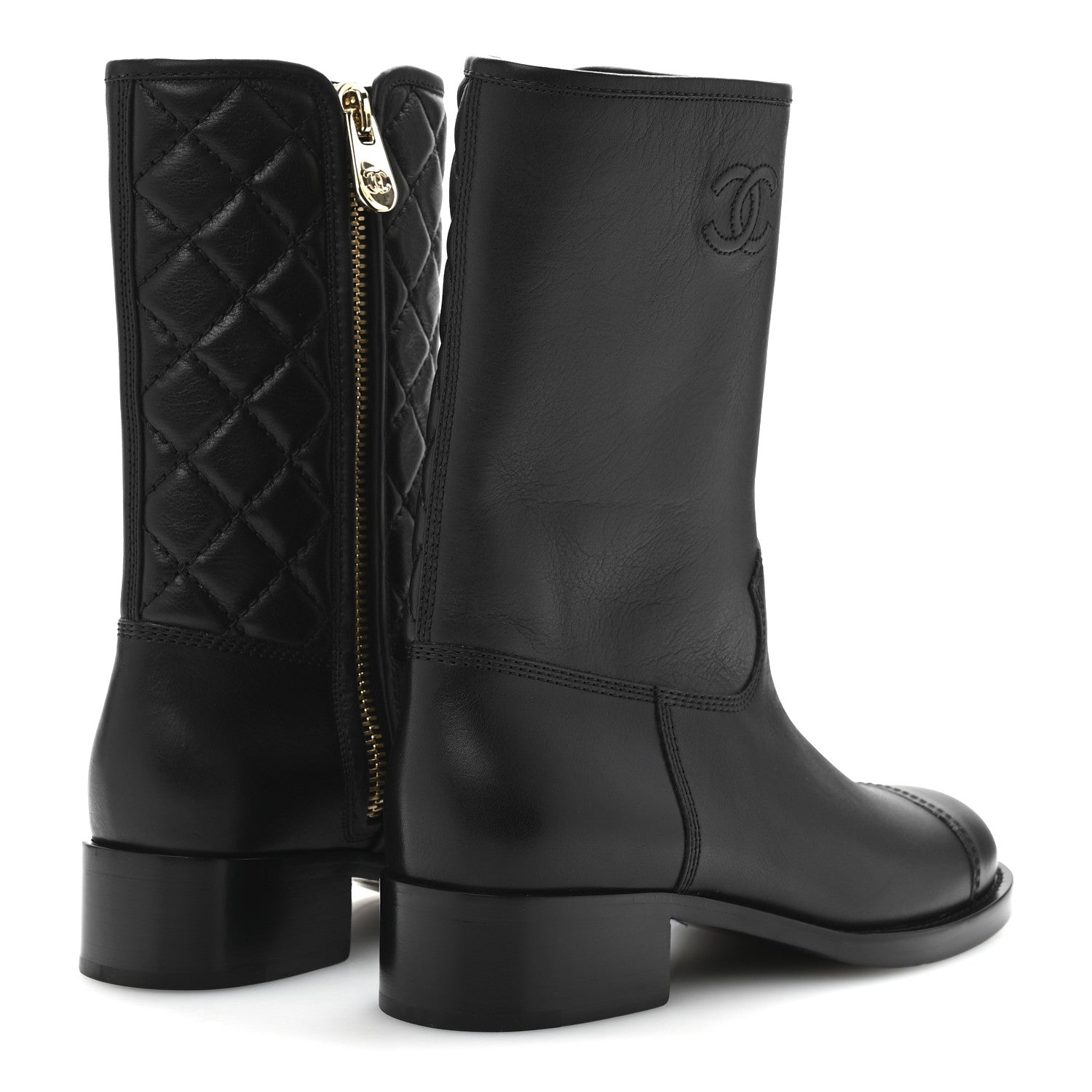 Chanel Calfskin Quilted CC Boots 38.5 Black 5 of 10