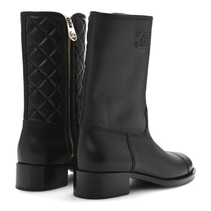 Chanel Calfskin Quilted CC Boots 38.5 Black 5 of 10