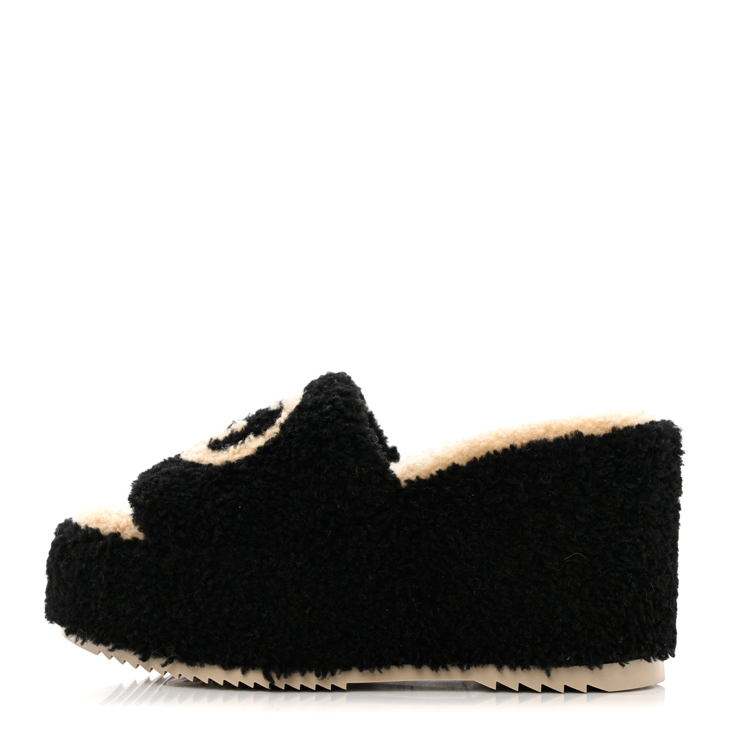 Shearling Interlocking G Womens Elea Platform Slide Wedge Sandals 39 Black Butterscotch
