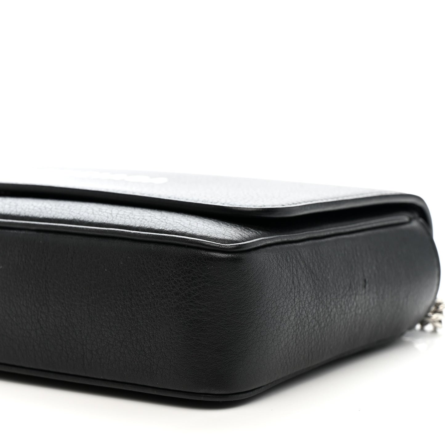 Pebbled Calfskin Logo Everyday Flap Chain Wallet Black