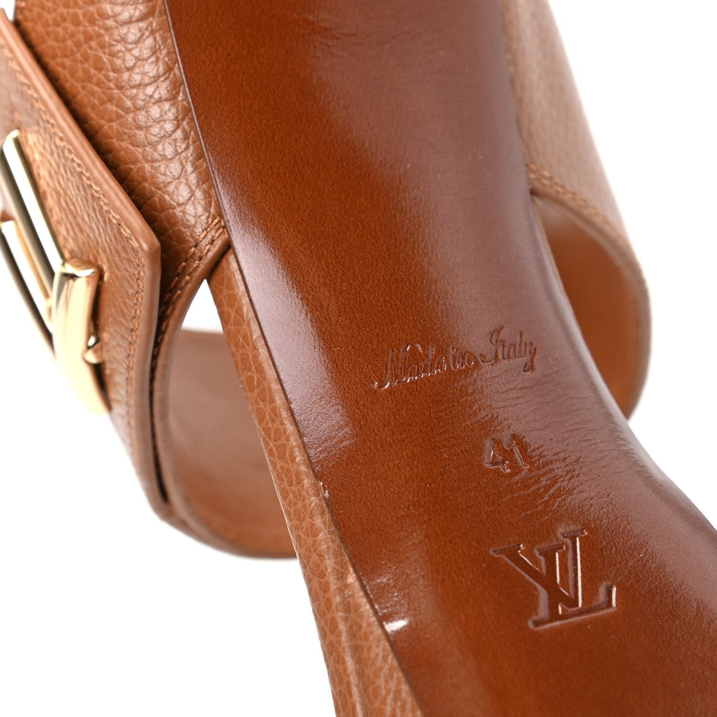 Grained Calfskin Horizon Platform Sandals 41 Cognac