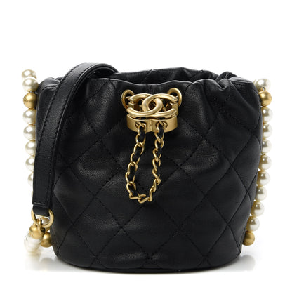Chanel Calfskin Quilted Pearl Mini About Pearls Drawstring Bucket Bag Black 1 of 11