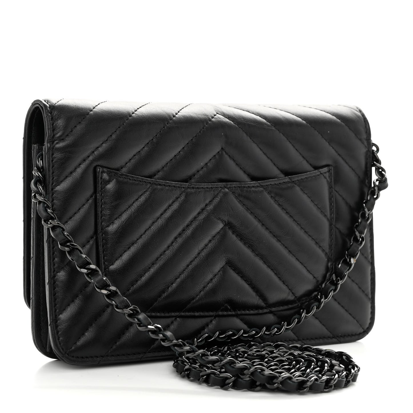 Aged Calfskin Chevron Quilted Reissue Wallet On Chain WOC So Black