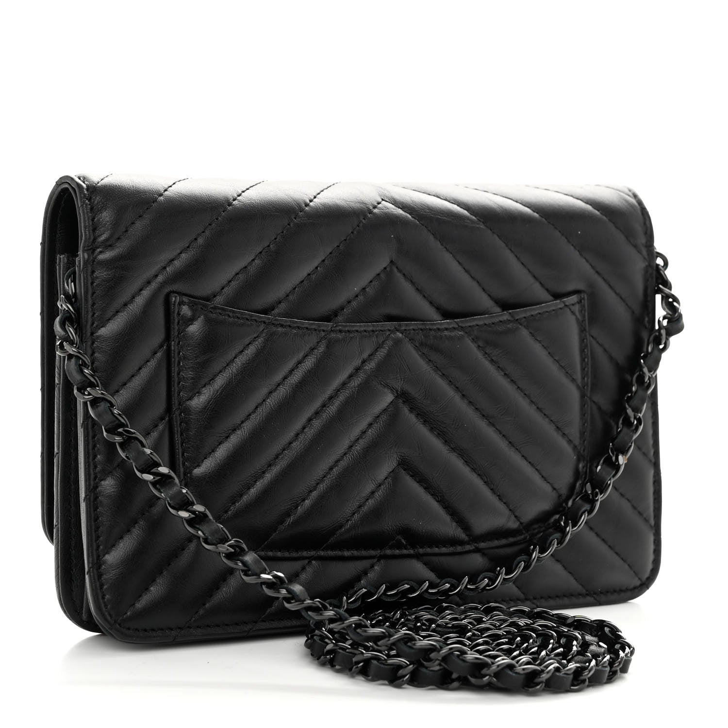 Chanel Aged Calfskin Chevron Quilted Reissue Wallet On Chain WOC So Black 3 of 10
