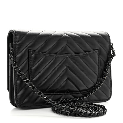 Chanel Aged Calfskin Chevron Quilted Reissue Wallet On Chain WOC So Black 3 of 10