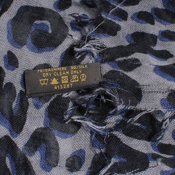 Cashmere Silk Leopard Stole Blue