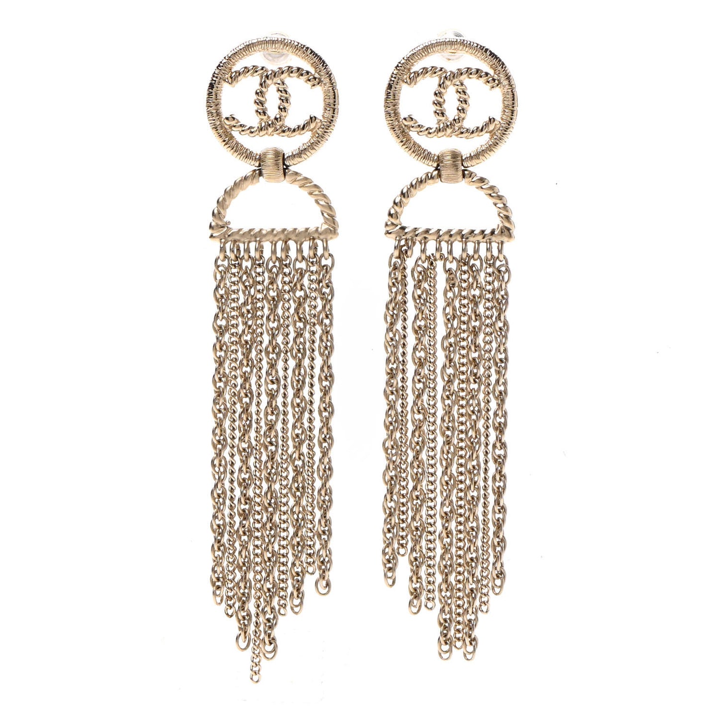CC Chain Tassel Drop Earrings Light Gold