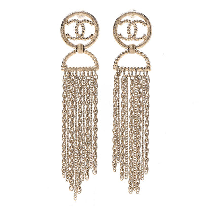 Chanel CC Chain Tassel Drop Earrings Light Gold 1 of 4