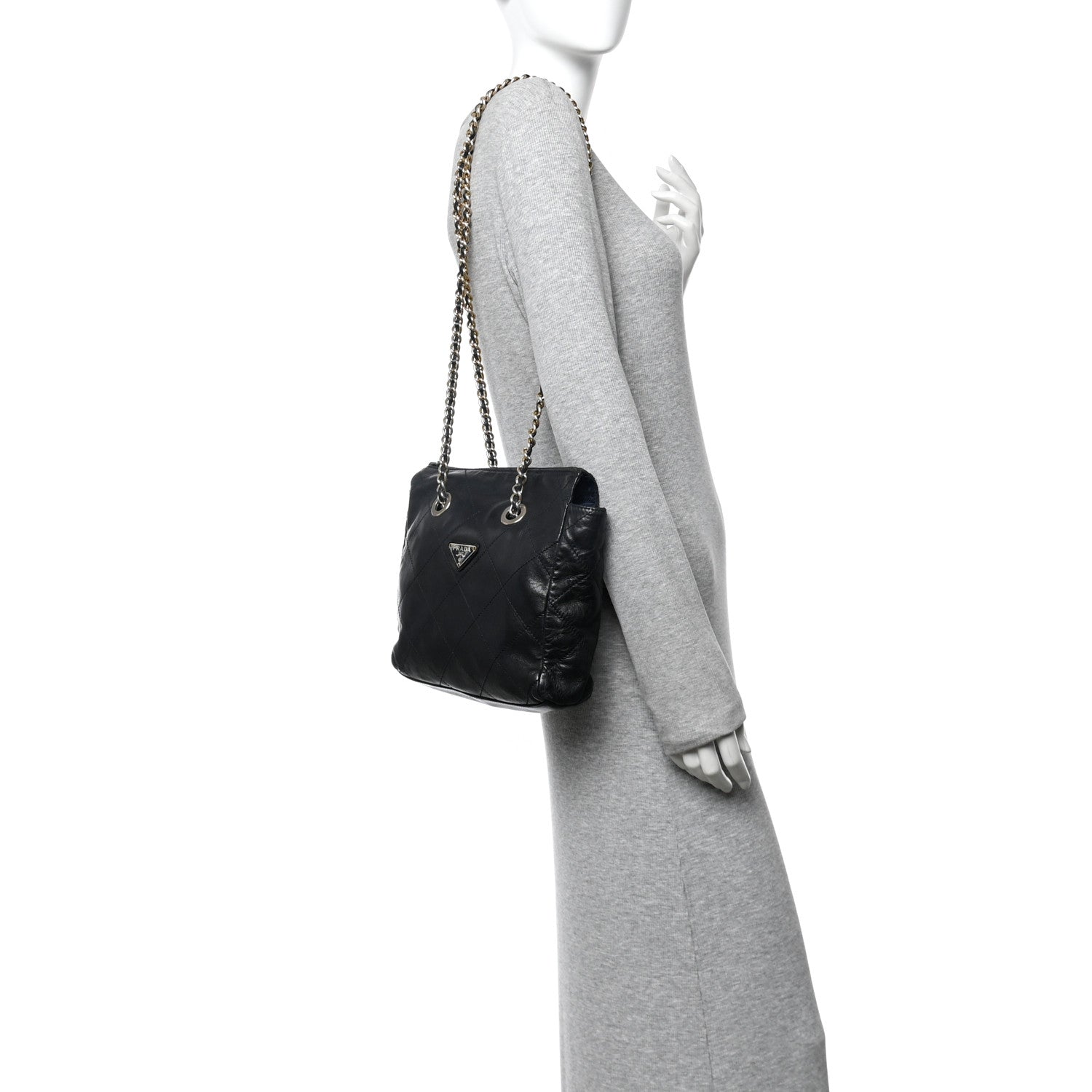 Prada Nappa Quilted Chain Shoulder Bag Navy 2 of 11