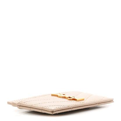 Saint Laurent Grain De Poudre Matelasse Chevron Monogram Credit Card Case Dark Beige 4 of 7